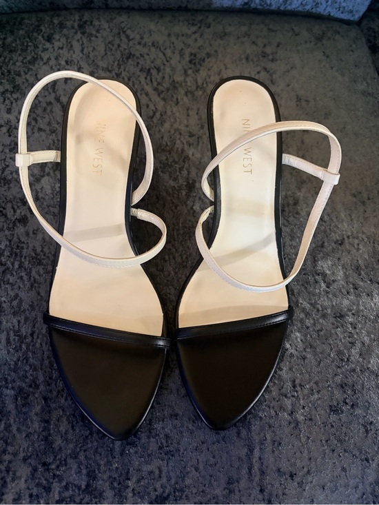 Nine West Shoes - Nine West Black and Cream Strappy Pointed-Toe Heels